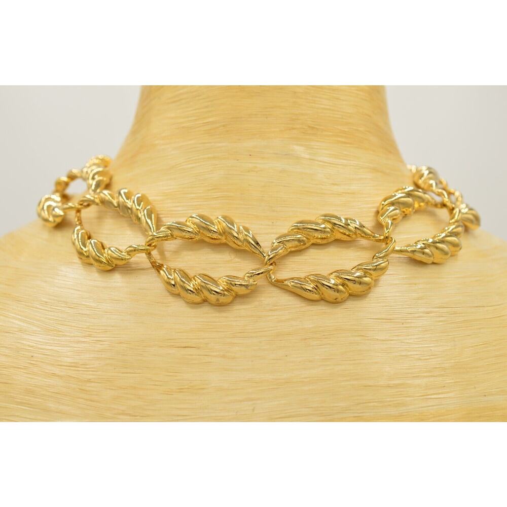 Vintage Chunky Chain Collar Necklace Gold Tone He… - image 2